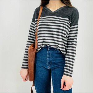 eileen fisher wool blend v-neck striped sweater gray black size s